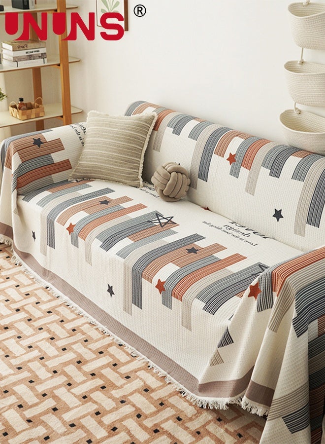 UNUNS 180*180CM Sofa Cover,Modern Waffle-Knit Throw Blanket Sofa Blanket Vintage Style Geometric Pattern Cozy Armchair Cover Warm Throws for Sofa Couch Bed Shawl Blanket - Image 1